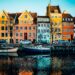 copenhagen, christianshavn, harbour, colourful, houses, nordic, canal, denmark, nature, boats, architecture, travel, europe, reflection, water